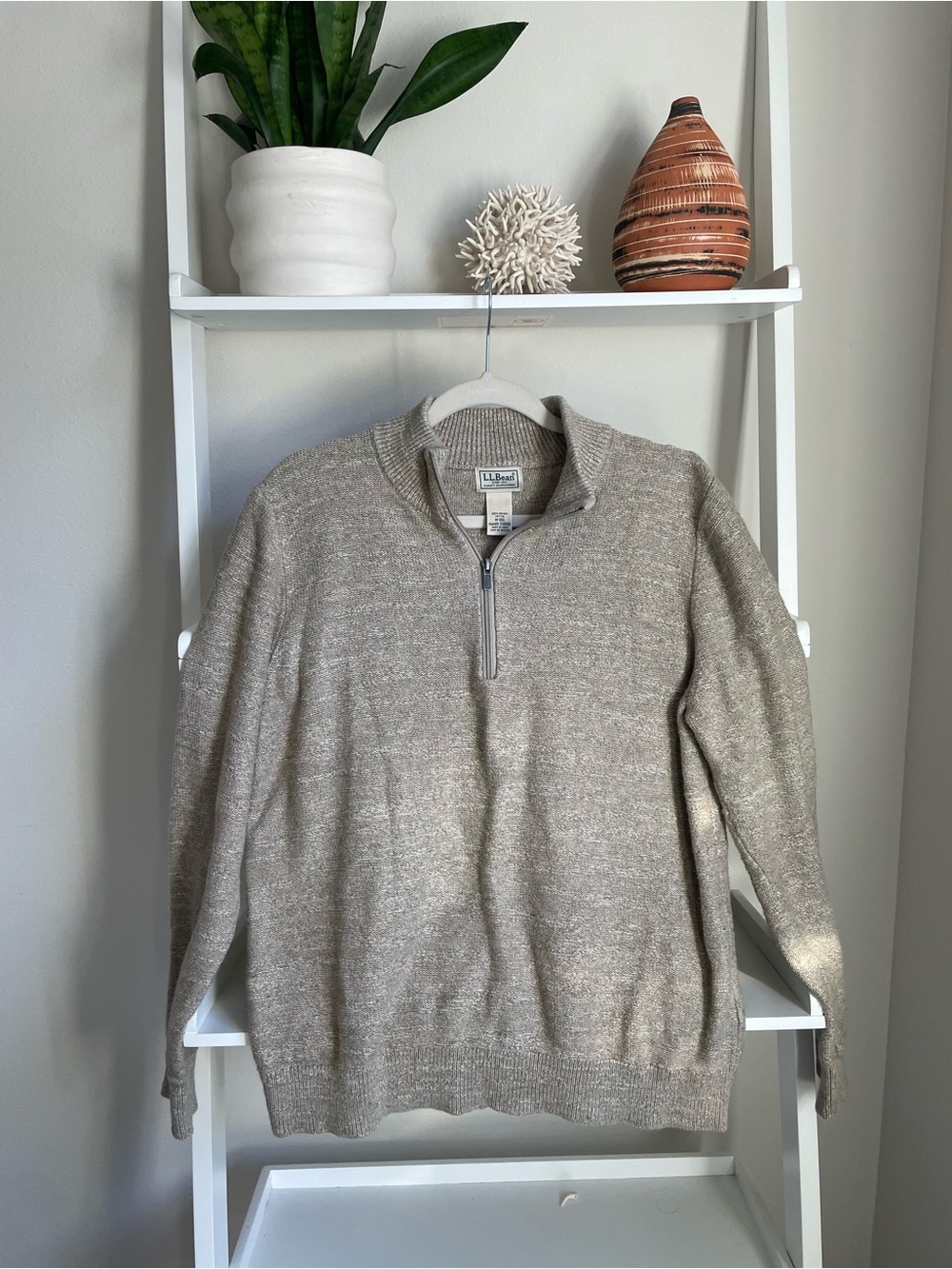 L.L. Bean Woman’s Half-Zip Knit Sweater in Heather Taupe
